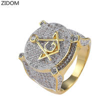 Men Hip hop iced out bling Mason Rings Pave Setting Cubic Zirconia CZ Rings fashion popular Masonic Charm Ring Hiphop jewelry 2024 - buy cheap