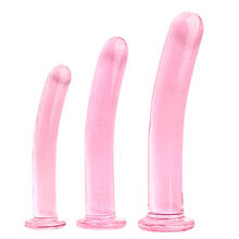 Plugue anal falso massageador de próstata, pênis artificial de cristal rosa pirex brinquedo sexual masturbador para adultos mulheres gays 2024 - compre barato