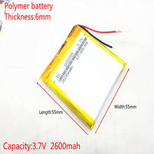 3,7 V 2600mAh 605555 литий-полимерный литий-ионный аккумулятор для Mp3 MP4 MP5 GPS Мобильный bluetooth 2024 - купить недорого
