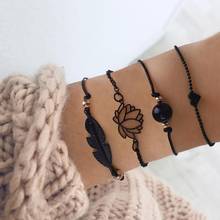 4PCS/Set Black Charm Bracelets Adjustable Rope Chain Bracelets Jewelry Bracelets Women Girls Jewelry Accessories 2024 - buy cheap