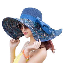 2019 fashion women sun hats hand made straw hat female ribbon bow-knot wide brim beach hat casual summer shade anti uv cap 2024 - buy cheap