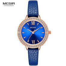 MEGIR Simple Watches Women Luxury Fashion Casual Quartz Watches Genuine Blue Leather Bracelet Wrist Watch Lady Girl Relogio 4210 2024 - buy cheap