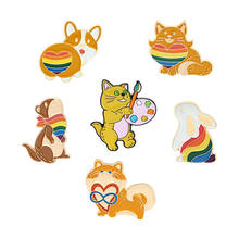 Cartoon animal rainbow series styling pin cute rabbit rainbow cat brooch accessory badge bag decoration badge gift for friends 2024 - buy cheap