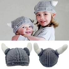 Adult Children Novelty Handmade Crochet Knitted Beanie Cap Funny Cartoon Ox Horns Viking Barbarian Skull Cap Ear Warmer 2024 - buy cheap