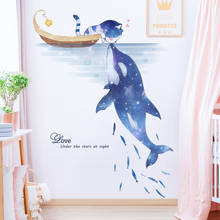 3D Wall Stickers Animals Living Room Sofa Backdrop Decal Bedroom Decor Warm Stereo Wallpaper Cat Dolphin PVC Self Adhesive Mural 2024 - buy cheap