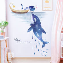 3d adesivos de parede animais sala estar sofá pano fundo decalque decoração do quarto quente papel de parede estéreo gato golfinho pvc auto adesivo mural 2024 - compre barato