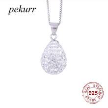 Pekurr 925 contas de cristal de prata esterlina, colares redondos à prova d'água para mulheres, corrente de pingentes de zircônia, joias da moda 2024 - compre barato