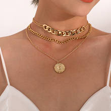 European and American fashion flower queen disc pendant necklace female punk hip hop aluminum chain multi layer Choker Necklace 2024 - buy cheap
