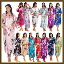 Albornoz Kimono Floral de seda para mujer, bata de baño de satén para dama de honor, Sexy, de noche, de talla grande, S-XXXL 2024 - compra barato