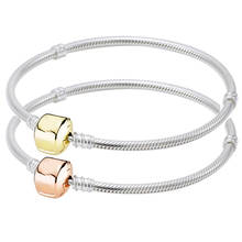 Pulsera de cadena de serpiente para mujer, brazalete Original de Plata de Ley 925 con broche de barril de Color dorado, joyería Pandora 2024 - compra barato