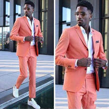 Coral Fashion Tuxedos Men Suits Two Buttons Party Dinner  Notached Lapel Blazer Groom Wedding Slim Fit Tuexdos (Jacket+Pants) 2024 - buy cheap