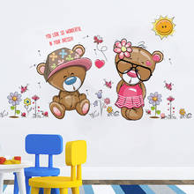 Pegatinas de pared para decoración del hogar, lindos dibujos animados de osos para pareja, habitación de niños, dormitorio, sala de estar, decoración de pared de princesa 2024 - compra barato