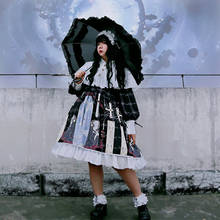 Princesa festa do chá doce lolita vestido retrô renda laço manga de bolha fofo impressão visual mais vestido feminino kawaii menina cos loli 2024 - compre barato