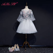 Женское винтажное вечернее платье AnXin SH, розовое кружевное платье серого цвета с круглым вырезом, бусинами и кристаллами, короткое вечернее платье с рукавом до локтя 2024 - купить недорого