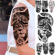 Black Lion Compass Rose Flower Temporary Tattoos For Women Men Tiger Skull Lion Praying Bear Fake Tattoo Sticker Arm Leg Tatoos 2024 - buy cheap