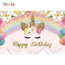 Yeele-fondos fotográficos personalizados para estudio fotográfico, telón con diseño de unicornio, fiesta de cumpleaños, flores, arcoíris, Bebé y Niño 2024 - compra barato