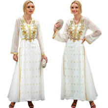 Abaya-Vestido largo bordado de lujo para mujer, de Dubái caftán musulmán árabe, vestido Maxi de Oriente Medio con cuello en V, vestidos del Islam para fiesta de noche 2024 - compra barato