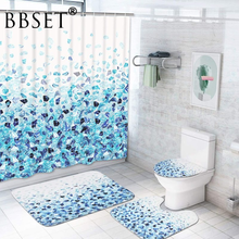 Encantador azul cristal à prova d' água cortina de chuveiro 4 peças tampa de vaso sanitário antiderrapante macio tapete de banho conjunto de banheiro decoração do lar 2024 - compre barato