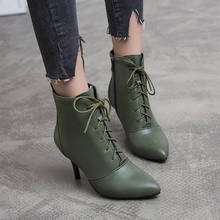 New Autumn Winter Women Boots High Quality Solid Lace-up European Ladies shoes PU Leather Fashion Boots 2024 - buy cheap