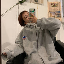 Moletom gigante com zíper feminino, jaqueta folgada de manga comprida estilo coreano, outono 2020 2024 - compre barato