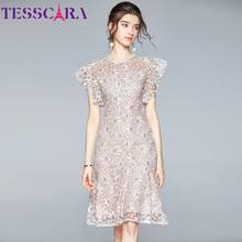 TESSCARA женское летнее элегантное розовое кружевное платье Festa, высококачественное свадебное праздничное платье, винтажное дизайнерское вечернее платье 2024 - купить недорого