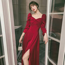Vestido vermelho elegante para festa feminino, primavera, estilo francês, design midi, high street casual, coreano, uma peça, novo, 2021 2024 - compre barato