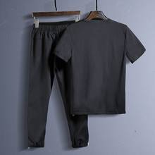 Verano transpirable hombres algodón Lino chándal Casual fuera Ropa Deportiva Hombre manga corta Jogging conjunto de dos piezas 2024 - compra barato