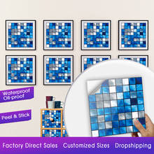 10pcs/set Flat Blue Marble Mosaic Hard Tile Wall Sticker Printed in 2d For Kitchen Cupboard Home Decor Peel & Stick Art Mural 2024 - buy cheap