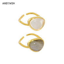 ANDYWEN-Anillos ajustables para mujer, de Plata de Ley 925, cristal de piedra lunar 2021, joyería de moda para fiesta, regalo de Valentien 2024 - compra barato