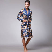 Novo roupão masculino de seda falsa, azul marinho, chinês, novidade, kimono yukata, roupa de dormir, verão, tamanho m g xg xxg 2024 - compre barato