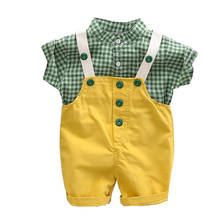 Newborn Baby Boy's summer outfits clothes sets plaid shirt + Overalls suit for infant baby boys clothing outerwear casual sets 2024 - buy cheap