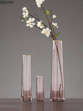 Gold Trim Glass Vase Gray Hydroponics Flower Pot Floral Arrangement Transparent Pink Vases Home Decoration Accessories Modern 2024 - buy cheap