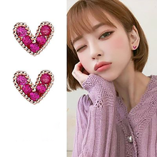 Korean Fashion Small Love Heart Stud Earrings For Women Rose Gold Color Red CZ Zircon Crystal Earrings Jewelry 2024 - buy cheap