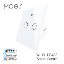 WiFi Smart Glass Panel Switch Tuya App Remote Control  Work With Alexa Echo Google Home RF433 EU Type White Touch 2Gang 2024 - buy cheap