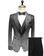 Brand New Men Suits Sequins Material and Black Groom Tuxedos Peak Lapel Groomsmen Wedding Best Man ( Jacket+Pants+Tie ) C756 2024 - buy cheap