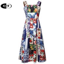 Designer Runway Party Evening Midi Dresses For Women Summer Elegant Vintage Printed Spaghetti Strap Sundress Classy Fairy Robe 2024 - buy cheap