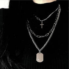 Multilayer Necklace Metal Cross Pendants Necklace For Women Men Lovers Jewelry Geometric Rectangle Clavicle Chain Necklace 2024 - buy cheap