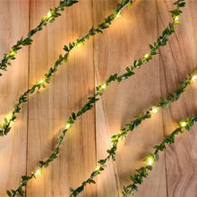 Guirnalda de alambre de cobre con pilas para decoración, cadena de luces LED de hoja verde, para boda, Navidad, Año Nuevo, 2/3/5/10M 2024 - compra barato