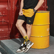 Shorts masculino para o verão com estampa da high street, calções casuais da moda para homens, com patchwork, para academia e corrida, 2021 2024 - compre barato