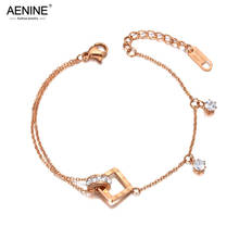 AENINE-pulsera Bohemia de acero de titanio para mujer, brazalete con abalorios de cristal de circonia cúbica cuadrada, cadena con números romanos, AB20070 2024 - compra barato