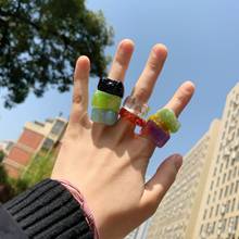 Moda acrílico colorido retângulo doces cor anéis para as mulheres nova grande geométrica transparente dedo anel meninas belas jóias 2024 - compre barato