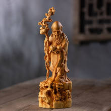 Boxwood 22cm longevidade deus escultura feng shui buda estátua de madeira sorte três estrelas decoração da casa 2024 - compre barato