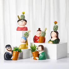Cartoon Portrait Flower Pot Resin Planter Succulent Plants Flowerpots Pencil Holder Desktop Vase Figurines Home Table Decoration 2024 - buy cheap