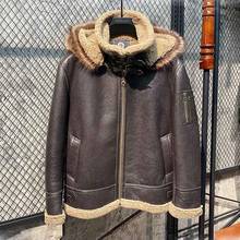 2021 winter men's fashion luxury raccoon fur collar sheepskin leather surface wool lining biker jacket coat with hooded 2024 - buy cheap