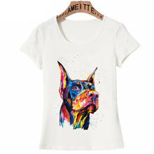 Красочная футболка Doberman с принтом собаки, летняя женская футболка с коротким рукавом, забавный дизайн животных, повседневные футболки, модные милые топы для девушек 2024 - купить недорого