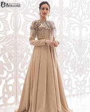 Champagne Muslim Long Sleeve Evening Dresses Tassel Embroidery Moroccan Dubai Kaftan Arabic Formal Dress Abiye Gece Elbisesi 2024 - buy cheap