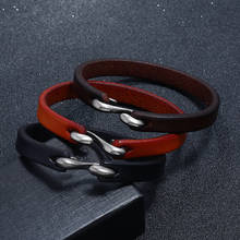 Men Bracelet Vintage Black/Brown/Khaki Genuine Leather Hook Bracelet Men Wristband Bangles Male Jewelry 20cm/21.5cm 2024 - buy cheap