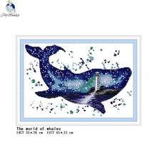 The world of whales animal pattern cross stitch DMC 11CT printed 14CT count DIY embroidery sewing kit home decoration painting 2024 - buy cheap