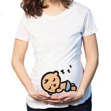 Летняя футболка для беременных женщин с мультяшным принтом для мамы с коротким рукавом Одежда для беременных Топы 2024 - купить недорого