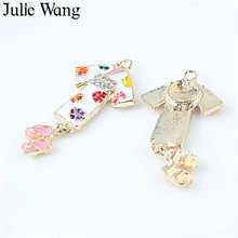 Julie Wang-dijes de kimono esmaltados de 5 piezas, accesorio de fabricación de joyas de aleación de ropa japonesa, colgante de tono dorado, collar, pulsera 2024 - compra barato